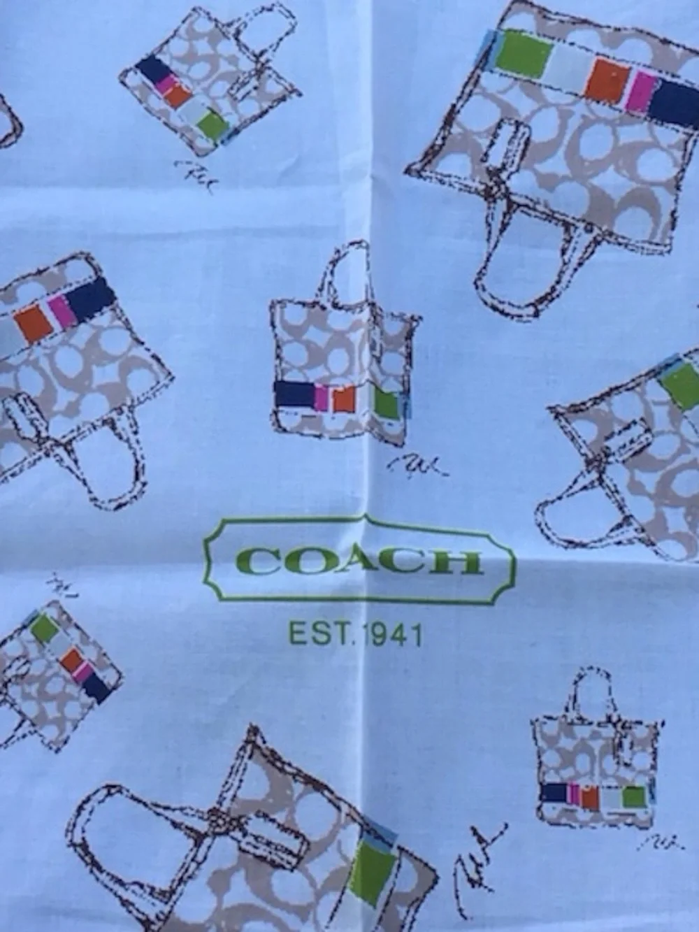 Coach White Square Scarf Ponytail Wrap Handkerchief Scarf New